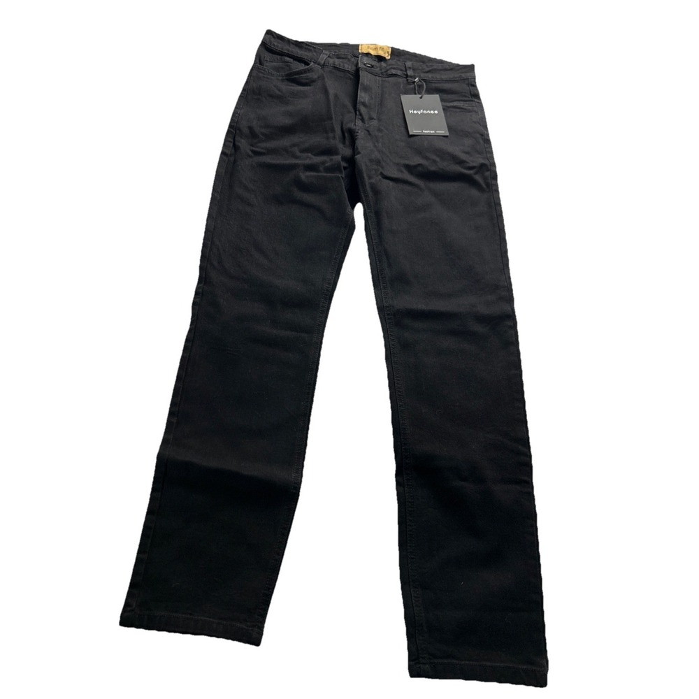 Heyfanee Slim Fit Jeans 32x30 Black Mens Zip Fly Casual Denim